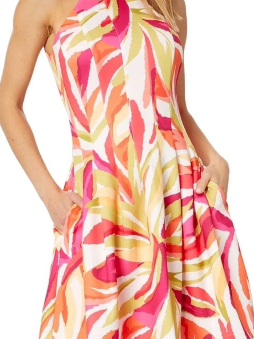 VINCE CAMUTO - Halter Summer Dress in Pink, Coral & Lime